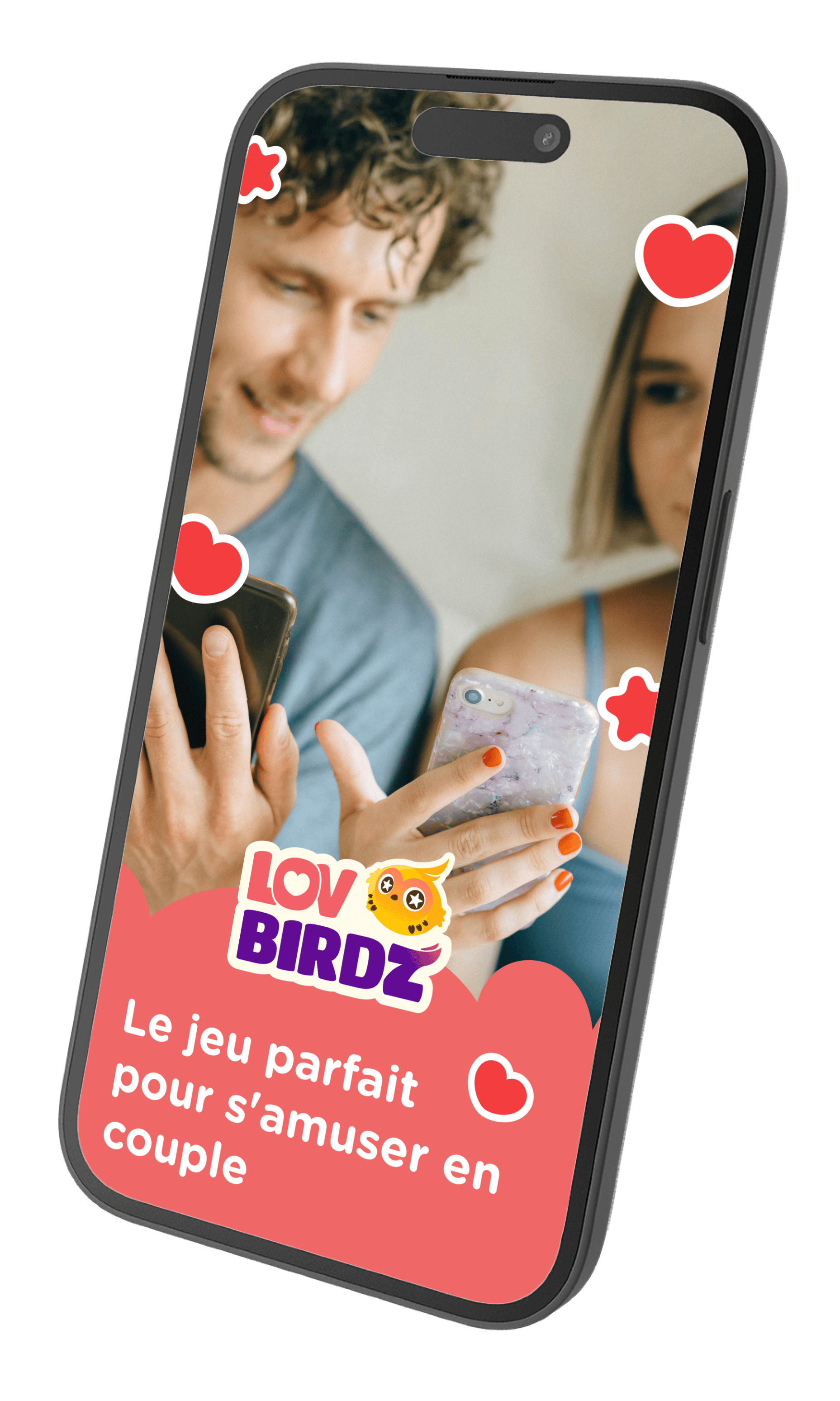 Vue sur un téléphone de l'application LovBirdz