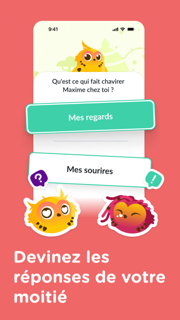 Un exemple de question dans le jeu couple LovBirdz